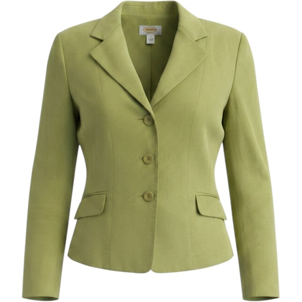 Talbots Blazer Womens 10P Green Faux Suede 3 Button Chartreuse Professional